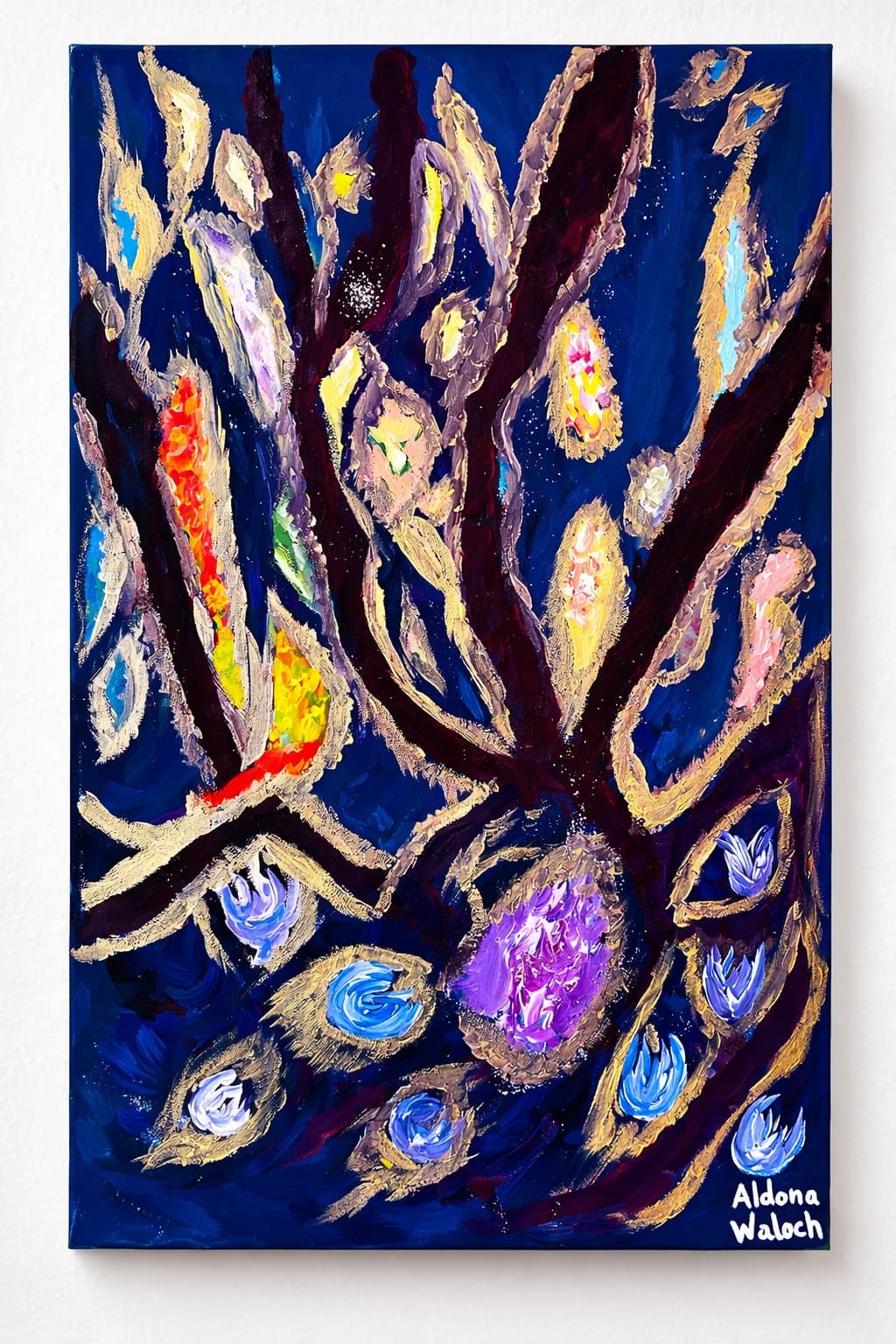 Acrylgemaelde 'Nachthimmel mit kosmischen Bildern' von Aldona Waloch, 2021, 40 x 60 cm.