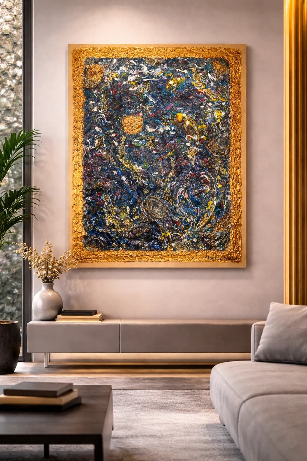 Acrylgemaelde 'Energie Farbimpulse' aus der Serie 'Orbitale Landschaften' von Aldona Waloch, 2026, 50 x 60 cm.