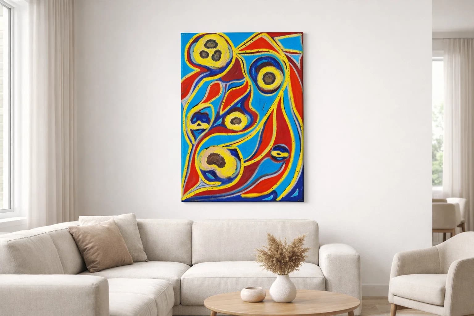 Acrylgemaelde 'Kosmische Koerperspiele' von Aldona Waloch, 2021, 60 x 80 cm.