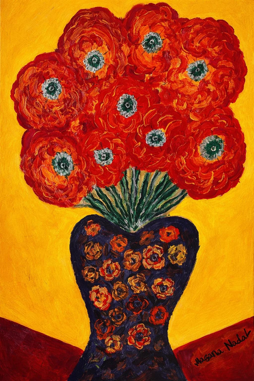 Acrylgemaelde 'Gute Laune Blumenstrauss' von Aldona Waloch, 2024, 40 x 60 cm.