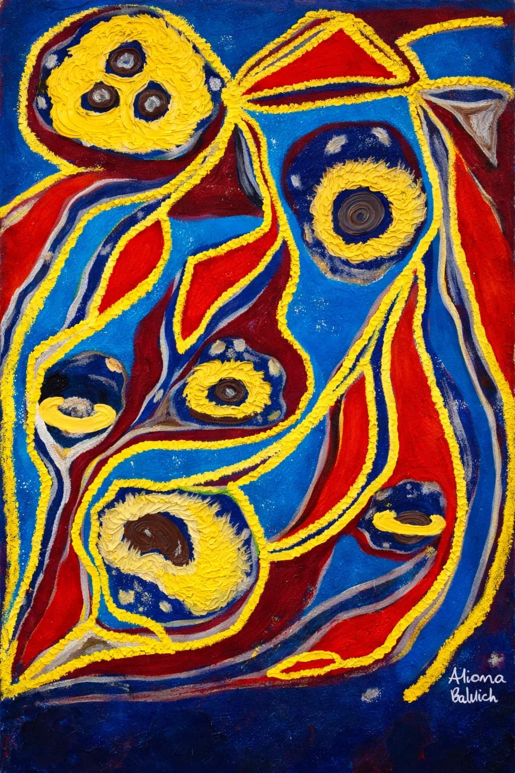 Acrylgemaelde 'Kosmische Koerperspiele' von Aldona Waloch, 2021, 60 x 80 cm.