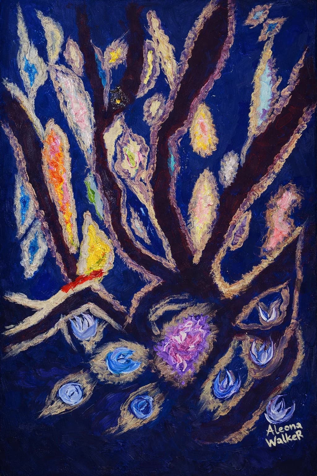 Acrylgemaelde 'Nachthimmel mit kosmischen Bildern' von Aldona Waloch, 2021, 40 x 60 cm.